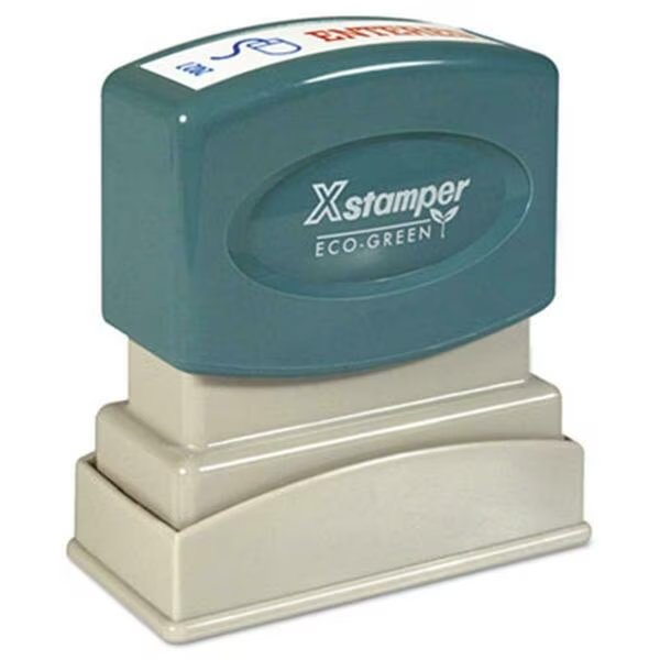 Two-Color Title Stamp- ENTERED- Blue-Red, Xstamper Eco-Green, Mfr#: 2027